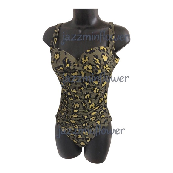 Betsey Johnson fancy spotted leopard print sweetheart neckline 1-piece swimsuit - Picture 1 of 7